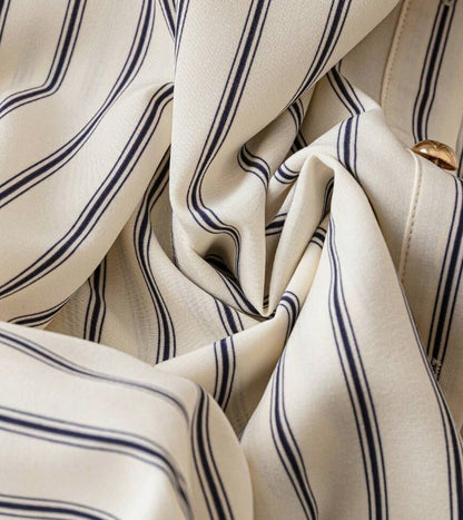 Women's French Striped Smoked Round Neck Bubble Sleeves